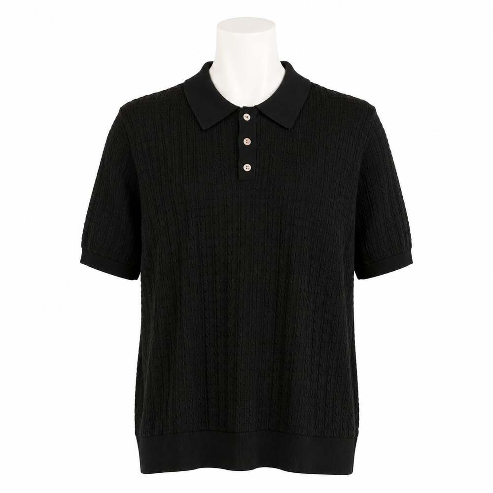 NWT PJ Paul Jones Men’s 2XL Black Knit Polo Shirt Textured Short Sleeve Viscose